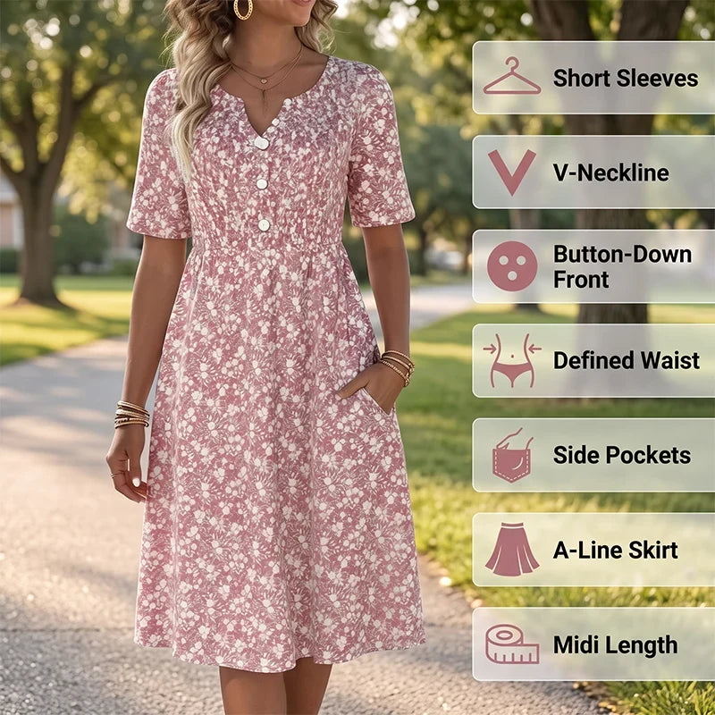 Ilaria Bentivoglio™ Soft V Neck Dress for Effortless Everyday Style