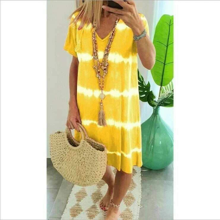 Ilaria Loose Summer Batik Striped Dress - main front view of the breathable dress
