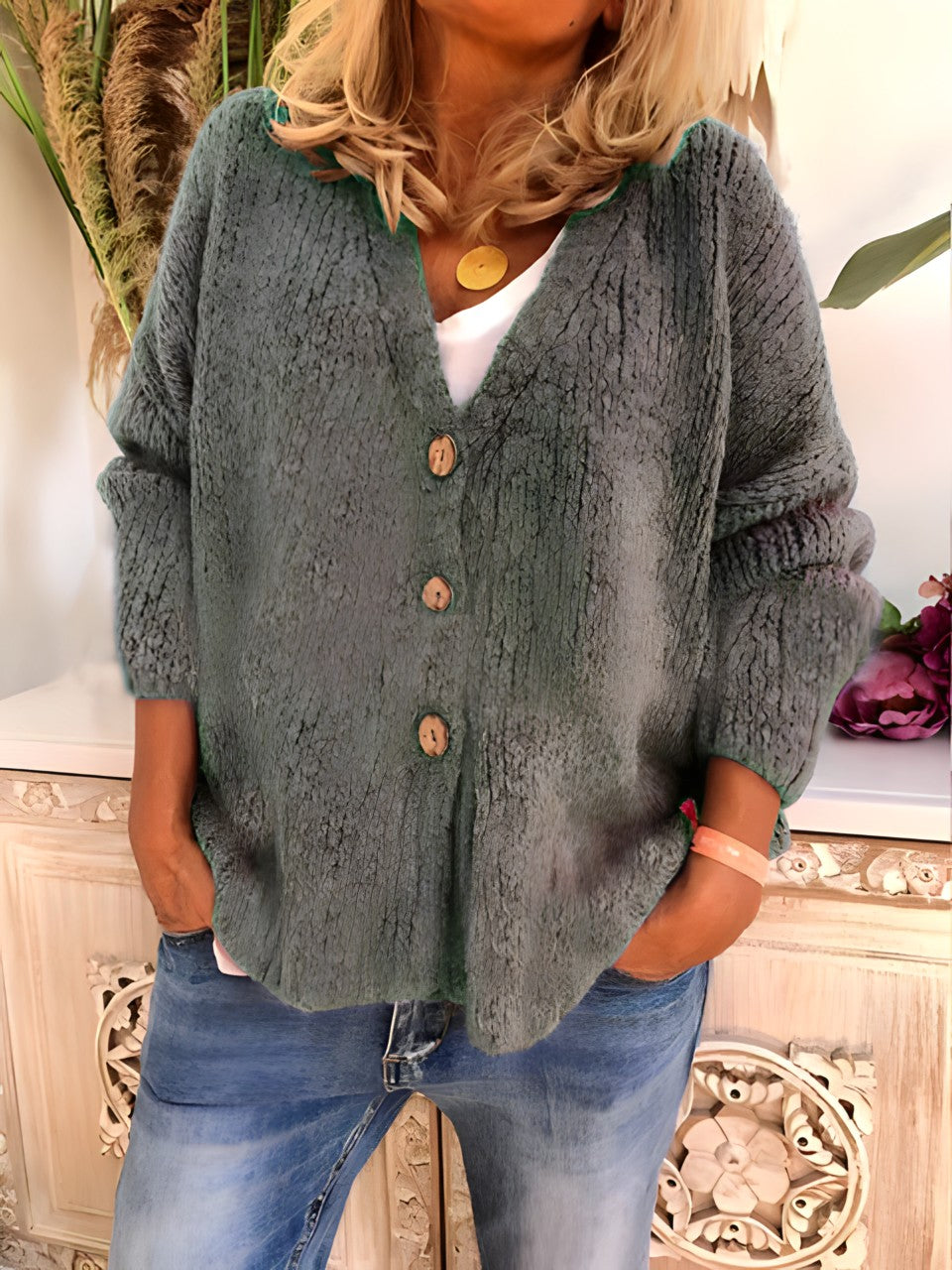Alessa Zito™️ V-neck button-up sweater