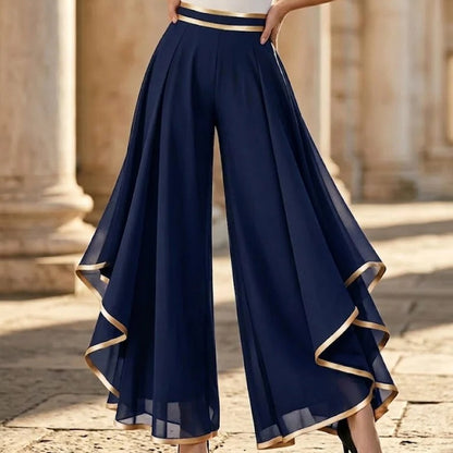 Graziella Aurozzi™ Elegant Gold Trim Chiffon Trousers