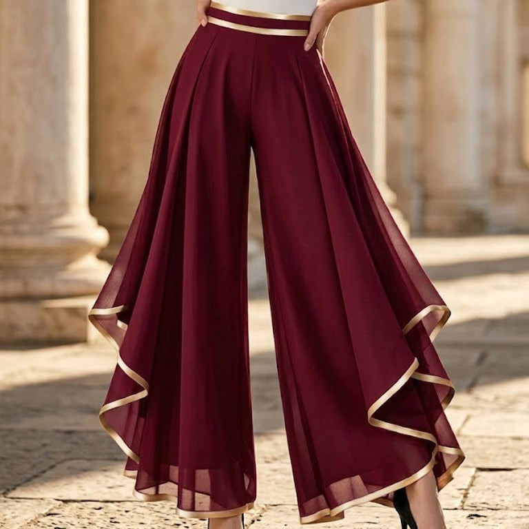 Graziella Aurozzi™ Elegant Gold Trim Chiffon Trousers
