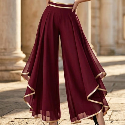 Graziella Aurozzi™ Elegant Gold Trim Chiffon Trousers