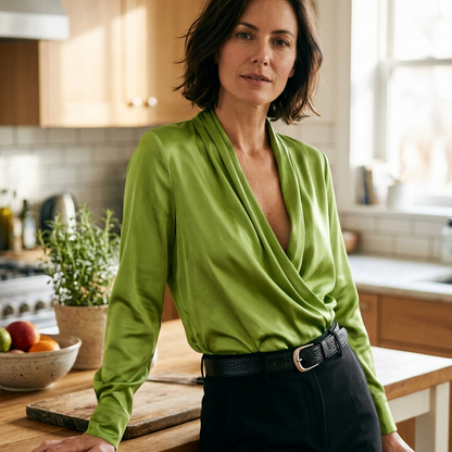 Iolanda Sartori™ Elegant Draped Satin Long Sleeve Top