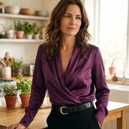 Iolanda Sartori™ Elegant Draped Satin Long Sleeve Top