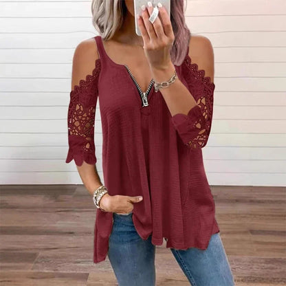 Larissa Belmonte™ Elegant Cold Shoulder Lace Top
