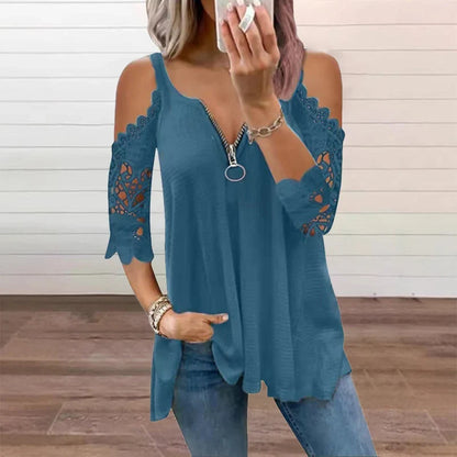Larissa Belmonte™ Elegant Cold Shoulder Lace Top