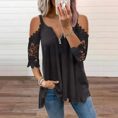 Larissa Belmonte™ Elegant Cold Shoulder Lace Top