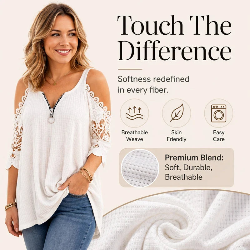 Larissa Belmonte™ Elegant Cold Shoulder Lace Top