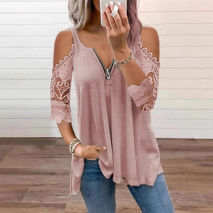 Larissa Belmonte™ Elegant Cold Shoulder Lace Top