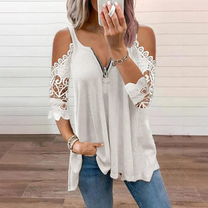 Larissa Belmonte™ Elegant Cold Shoulder Lace Top