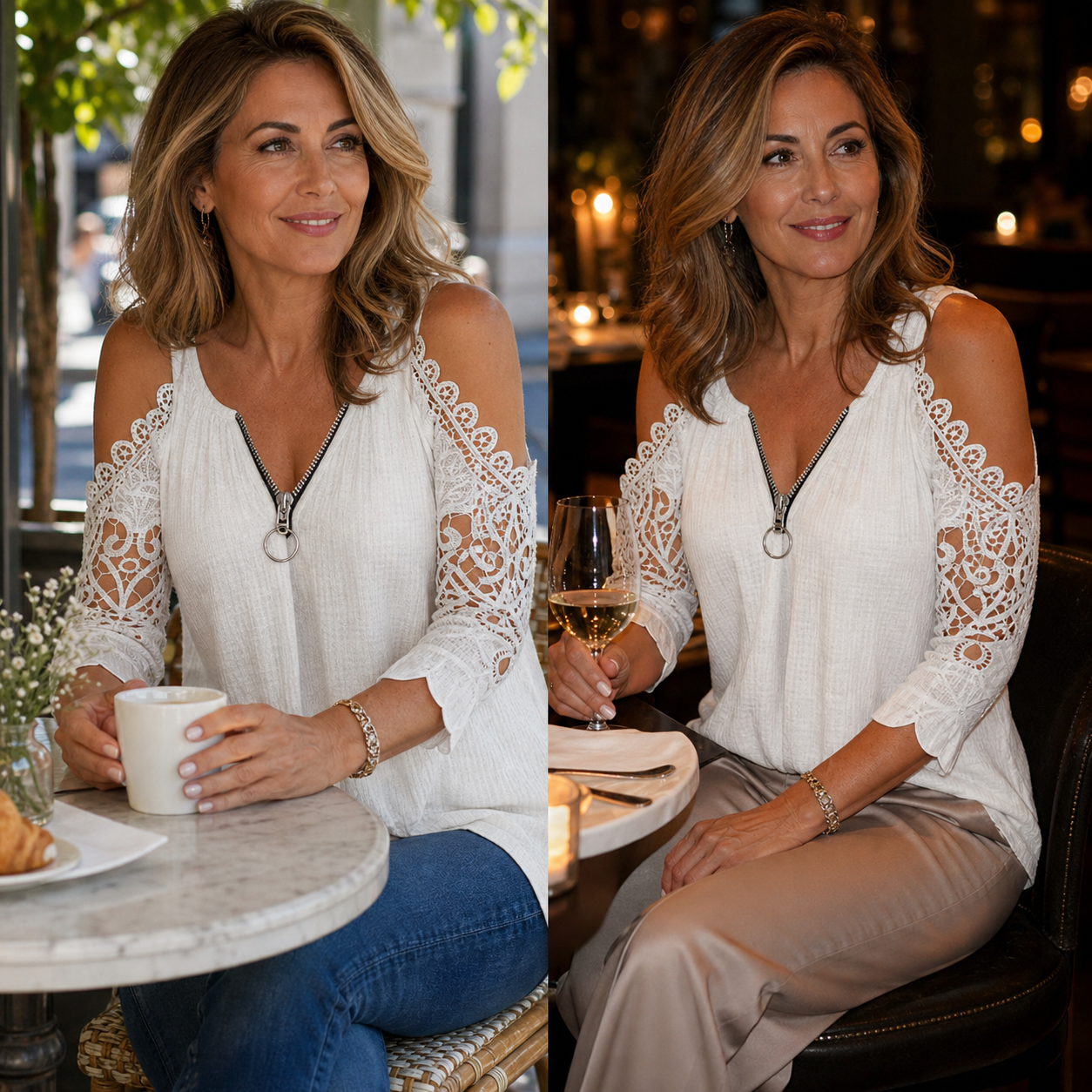 Larissa Belmonte™ Elegant Cold Shoulder Lace Top