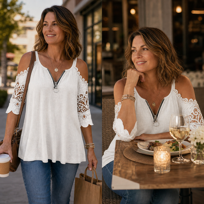 Larissa Belmonte™ Elegant Cold Shoulder Lace Top