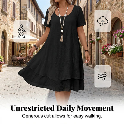 Larissa Relaxed Short-Sleeve Dress - main front view of loose-fitting women's dress