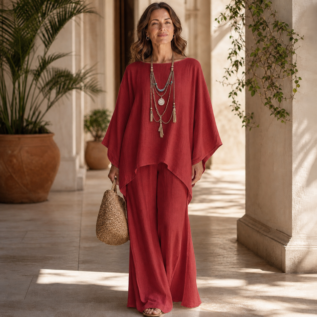 Laura Buongiorno™ Breathable Cape Co-Ord Set for Warm Days