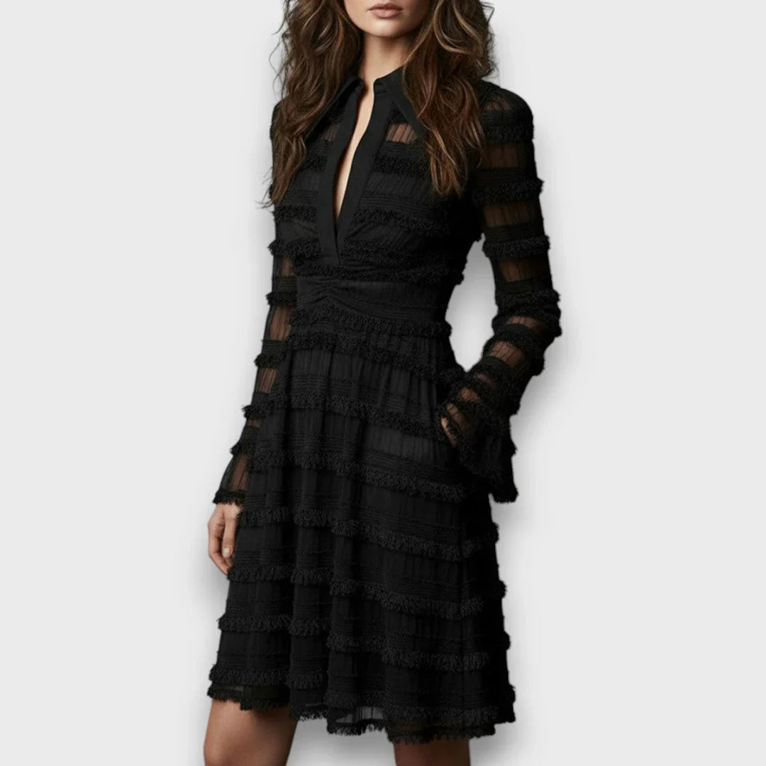 Laura Recanati™ Elegant Fringe Midi Dress for Day and Evening