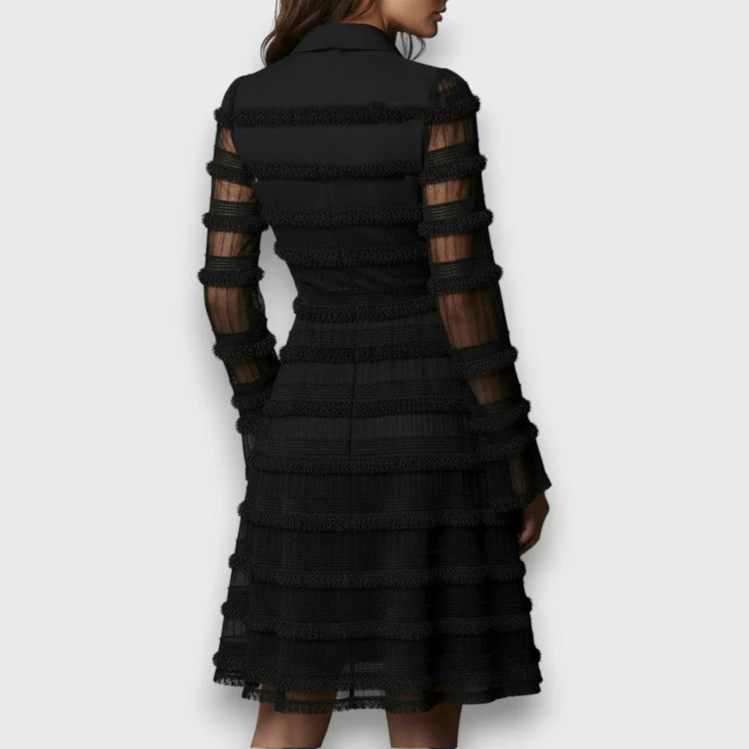 Laura Recanati™ Elegant Fringe Midi Dress for Day and Evening