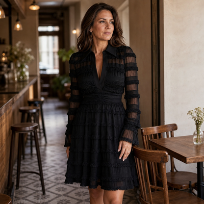 Laura Recanati™ Elegant Midi Dress with Fringe for Day and Evening