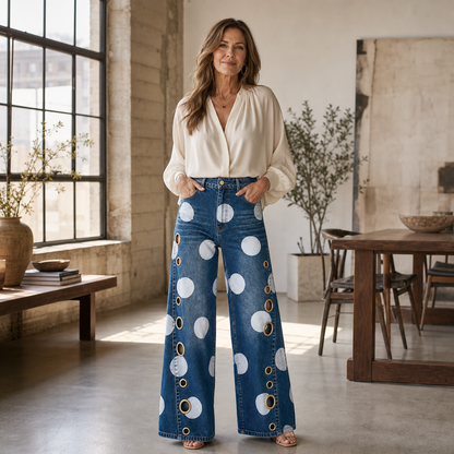 Leonilda Malatesta™ Flattering Polka-Dot Wide-Leg Jeans