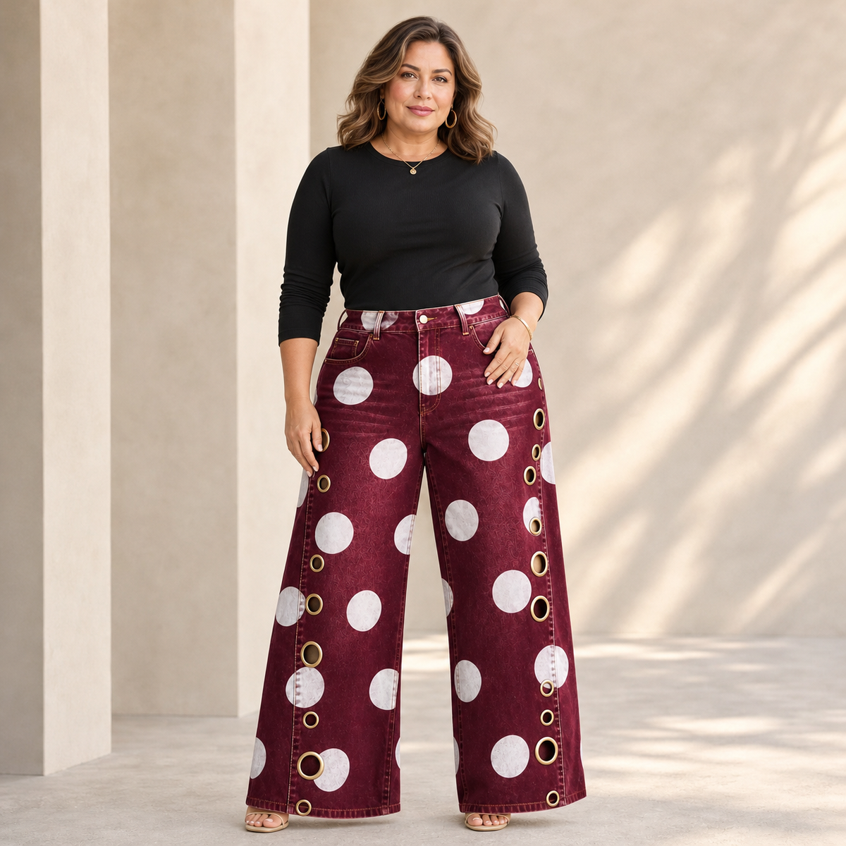 Leonilda Malatesta™ Flattering Polka-Dot Wide-Leg Jeans