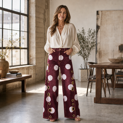 Leonilda Malatesta™ Flattering Polka-Dot Wide-Leg Jeans