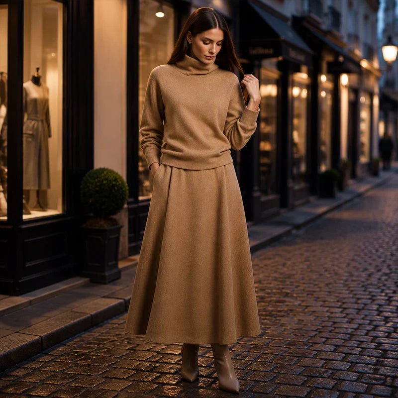 Leopolda Giardina™ Coordinated Turtleneck and Maxi Skirt Set for Effortless Style