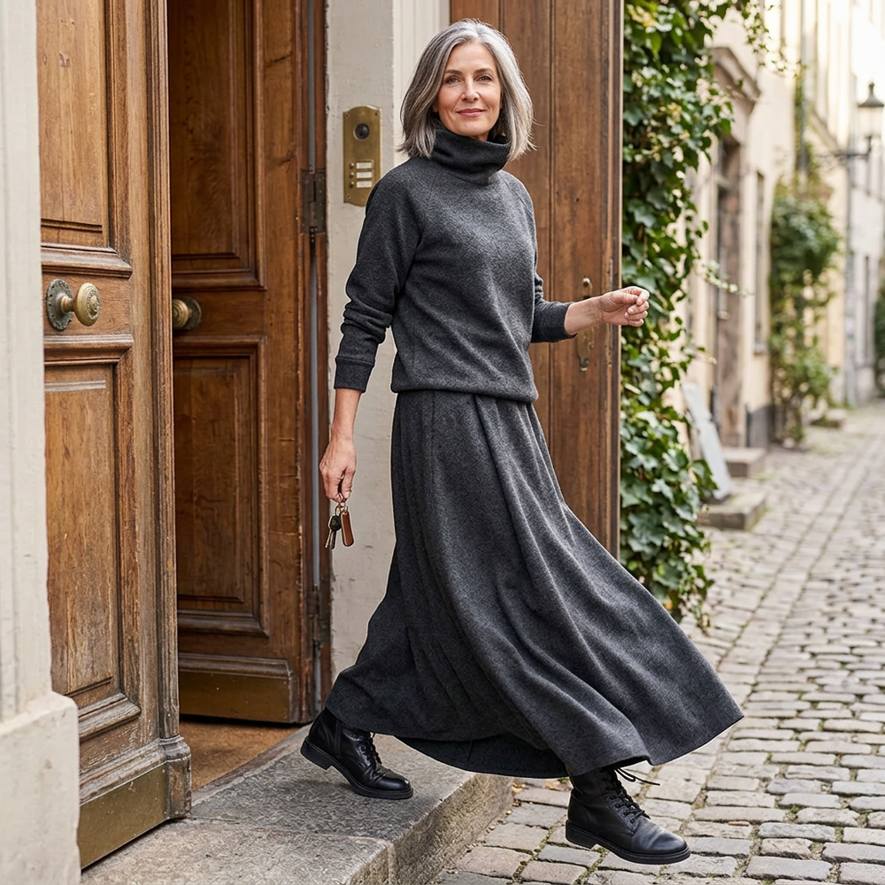 Leopolda Giardina™ Coordinated Turtleneck and Maxi Skirt Set for Effortless Style