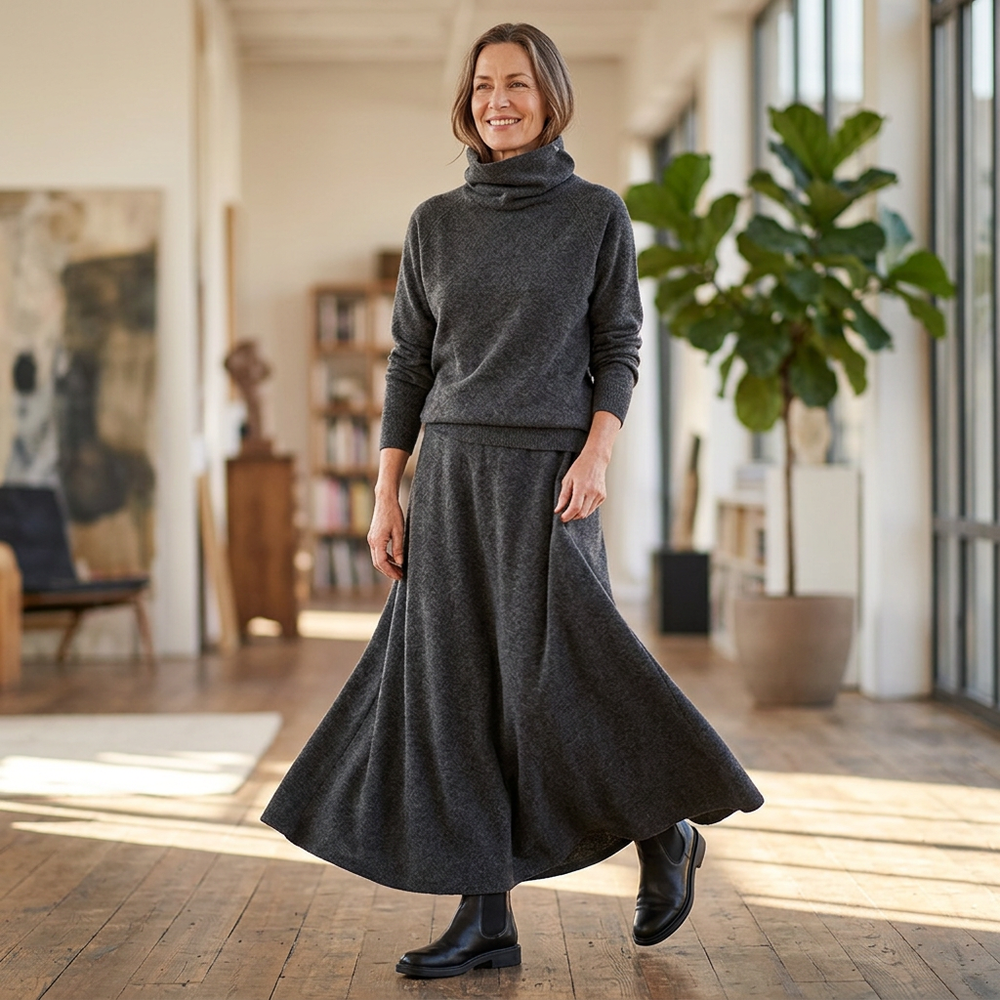 Leopolda Giardina™ Coordinated Turtleneck and Maxi Skirt Set for Effortless Style
