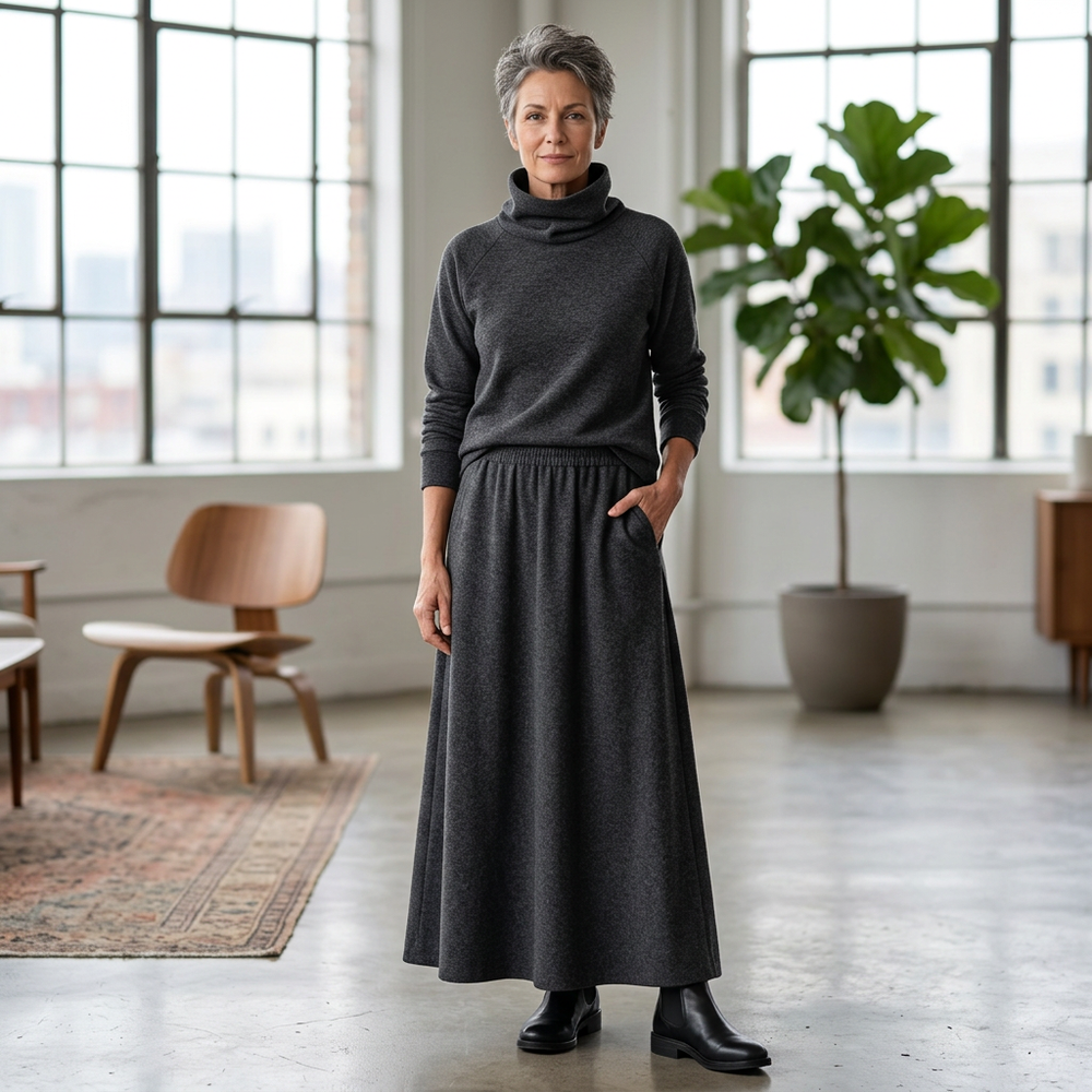 Leopolda Giardina™ Coordinated Turtleneck and Maxi Skirt Set for Effortless Style