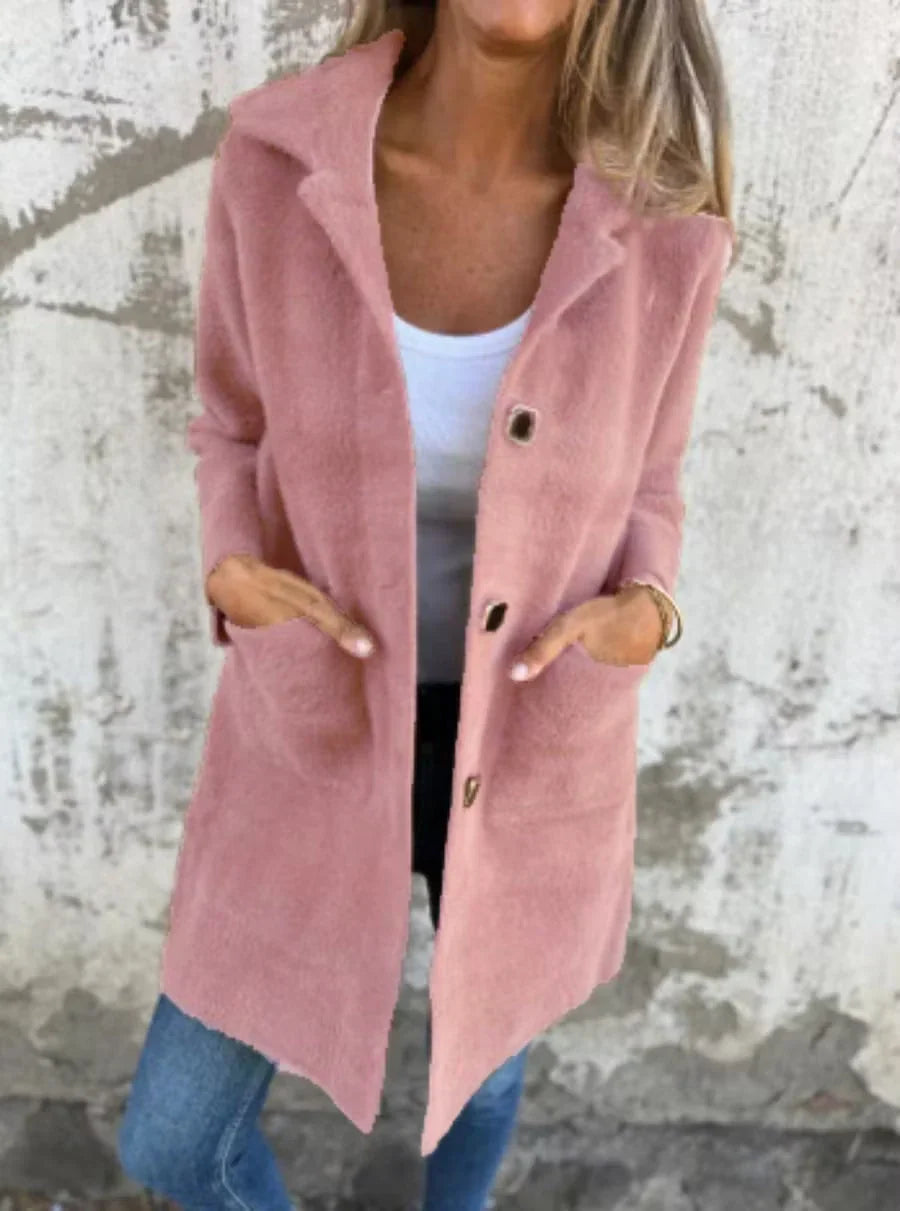 Licia Fia Soft Touch Button Front Longline Coat - main front view of the longline coat