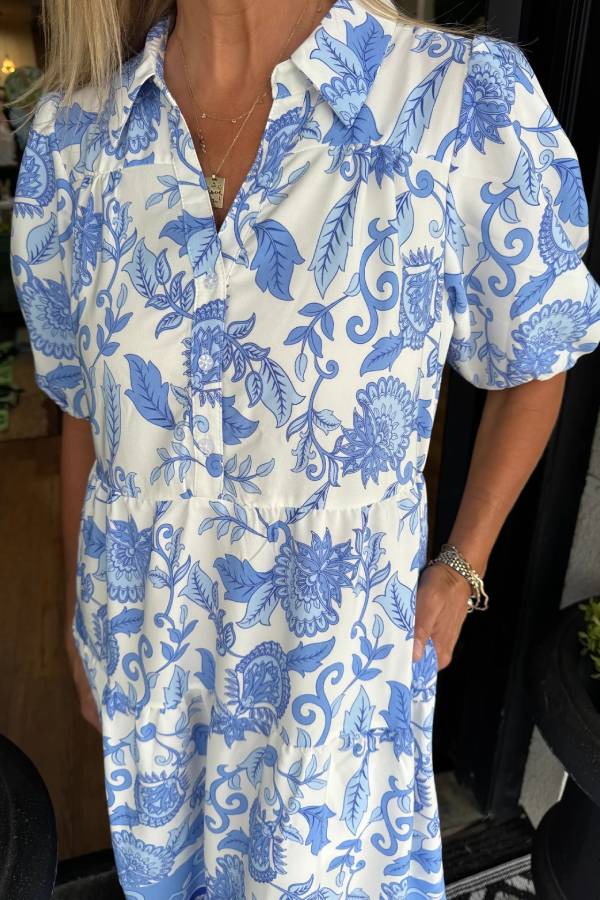 Mary Square Eloise Porcelain Vines Dress in Blue - alternate gallery view