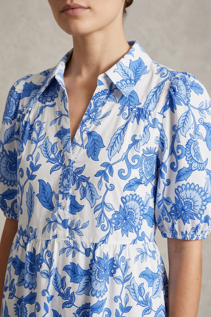 Lucia Lombardi™ Elegant Porcelain Vines Blue Dress