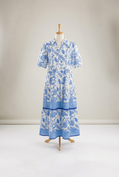 Lucia Lombardi™ Elegant Porcelain Vines Blue Dress