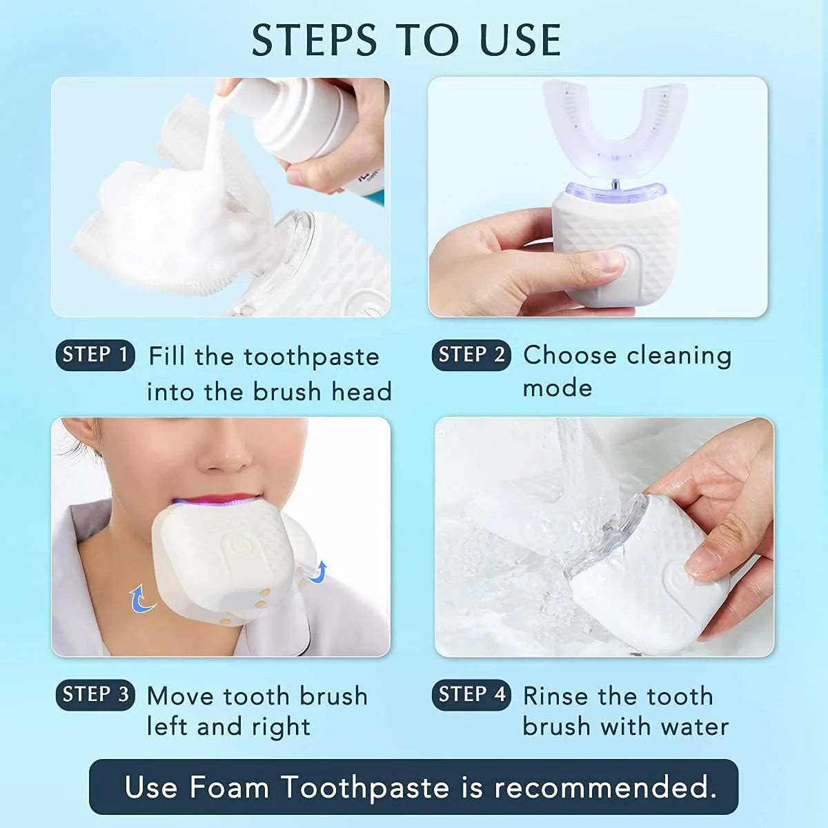 Lumivane Adult U-Shape Electric Toothbrush - lifestyle in-use demonstration view