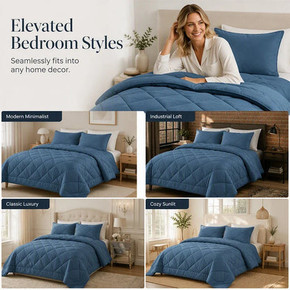 Lumvella™ Elegant 3-Piece Comforter Set with Breathable Shams
