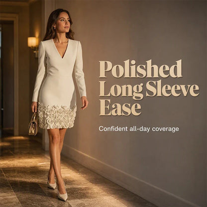 Malvina Ambrosino™ Elegant V-Neck Dress with Rose Hem