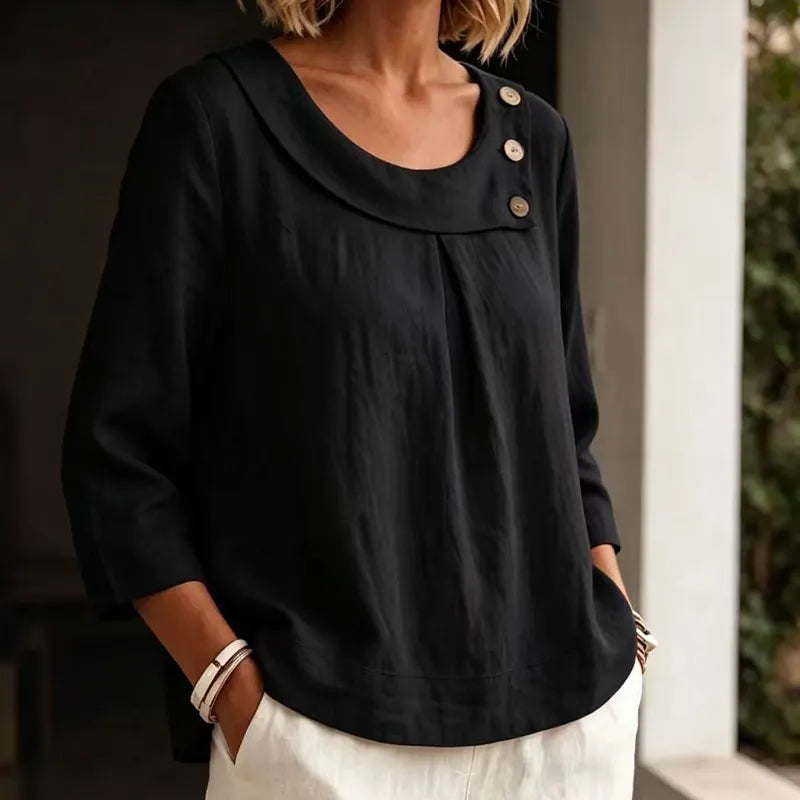 Malvina Brionelle Soft-Touch Linen Blouse - main front view of breathable linen blouse