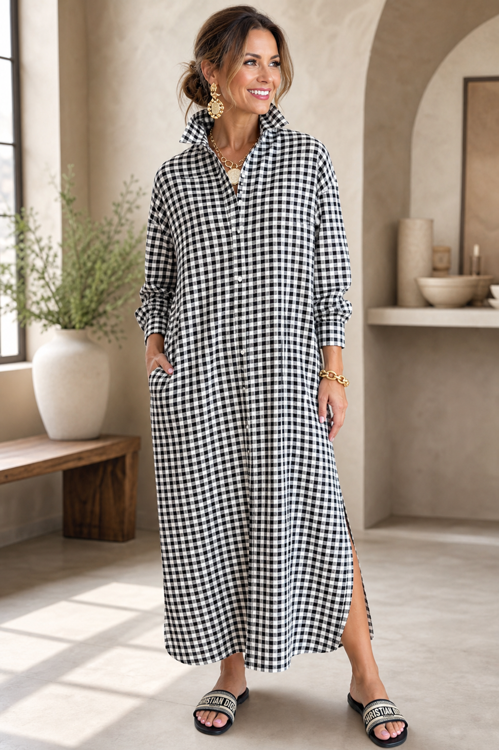 Malvina Colombino™ Versatile Checked Shirt Dress, Work to Weekend