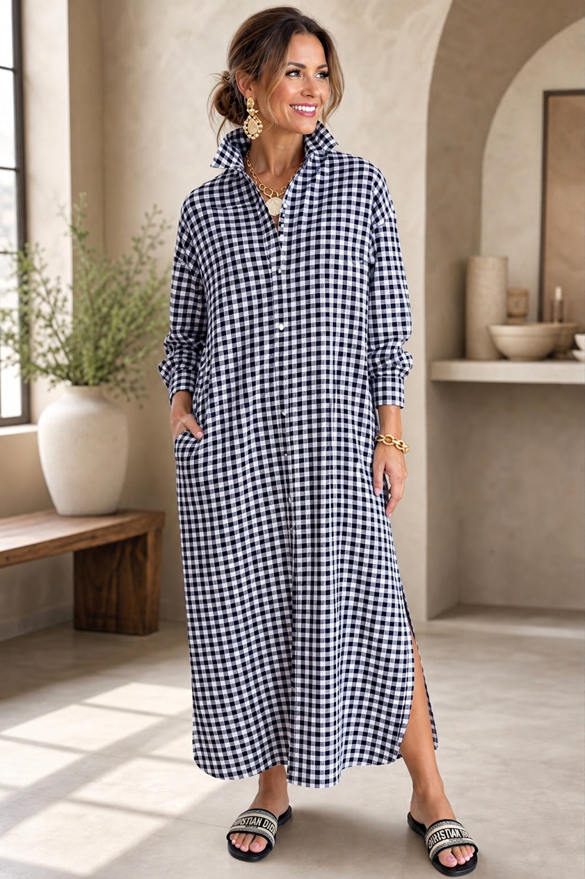 Malvina Colombino™ Versatile Checked Shirt Dress, Work to Weekend