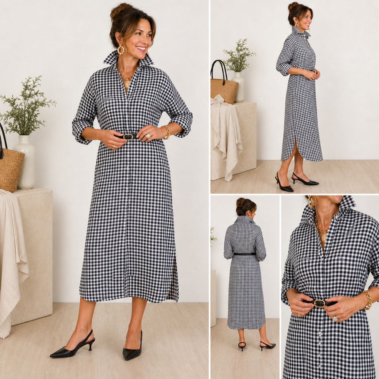 Malvina Colombino™ Versatile Checked Shirt Dress, Work to Weekend