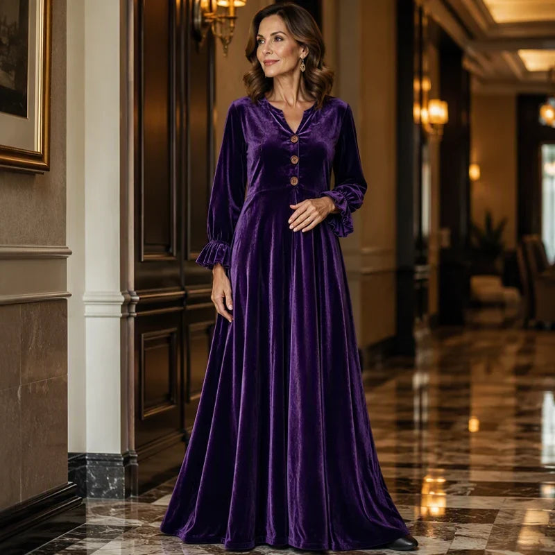 Manuela Belmonte™ Elegant Maxi Dress with Ruffle Sleeves