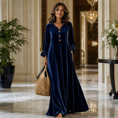 Manuela Belmonte™ Elegant Maxi Dress with Ruffle Sleeves