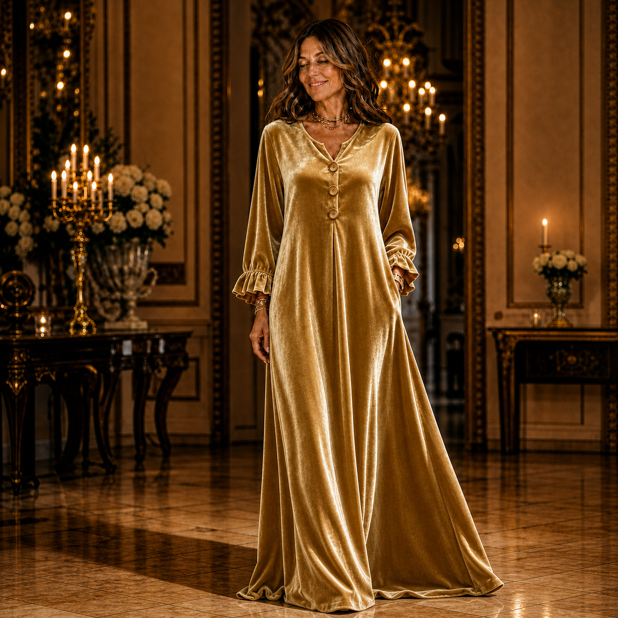Manuela Belmonte™ Elegant Maxi Dress with Ruffle Sleeves