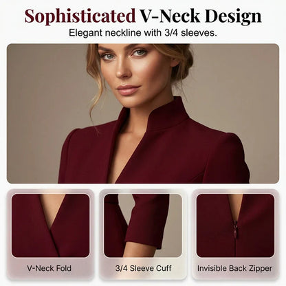 Manuela Berardi™ Elegant V-Neck Office Dress for Effortless Polish