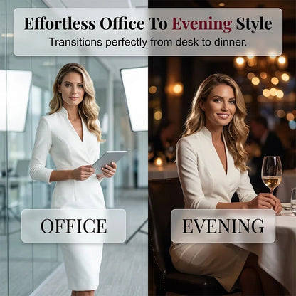 Manuela Berardi™ Elegant V-Neck Office Dress for Effortless Polish