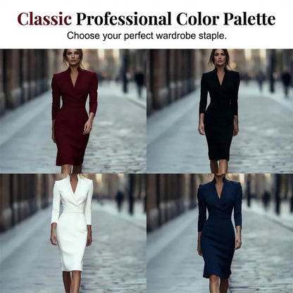 Manuela Berardi™ Elegant V-Neck Office Dress for Effortless Polish