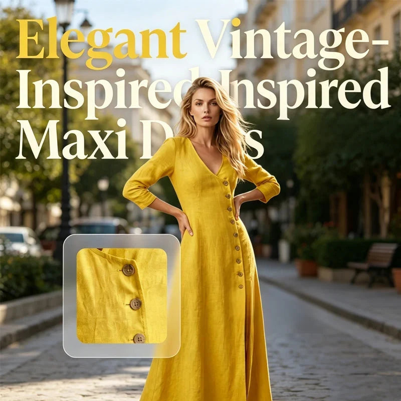 Manuela Retro Style Long Sleeve Maxi Dress - main front product view