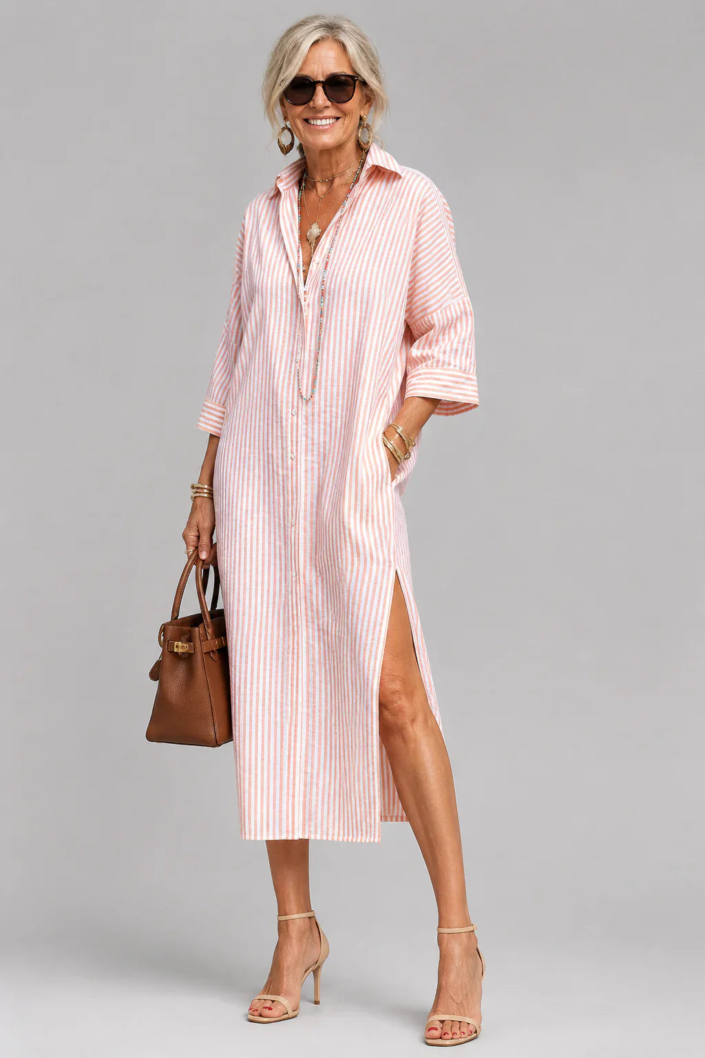 Marcella Rosabella Wrinkle-Free Midi Dress with Waist Belt - main front product view
