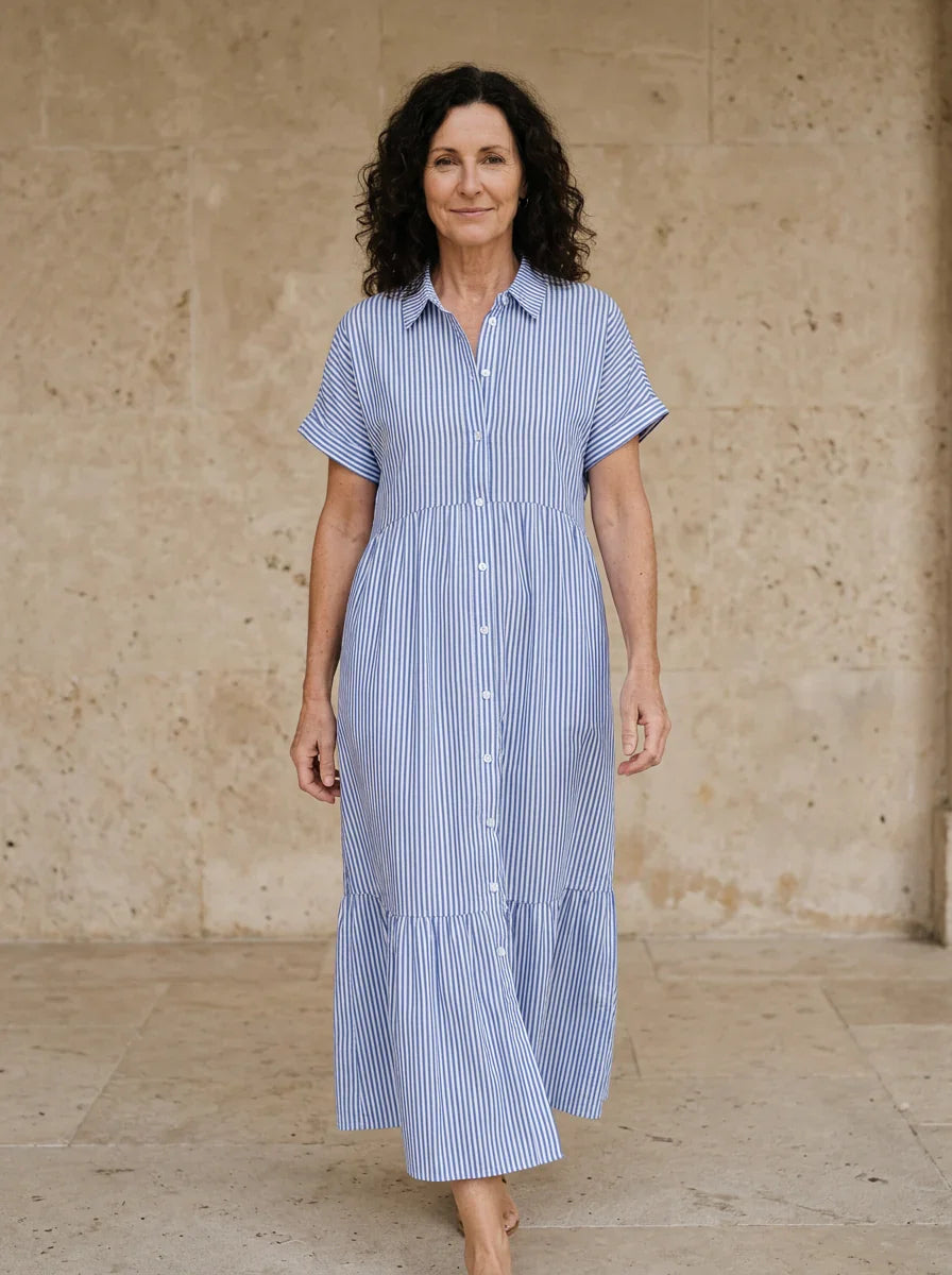 Margherita Negri™ Striped Lapel Shirt Dress