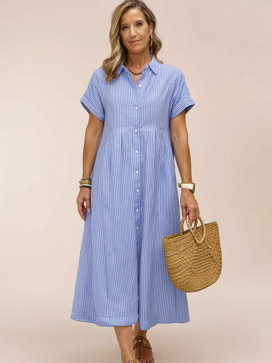Margherita Negri™ Striped Lapel Shirt Dress