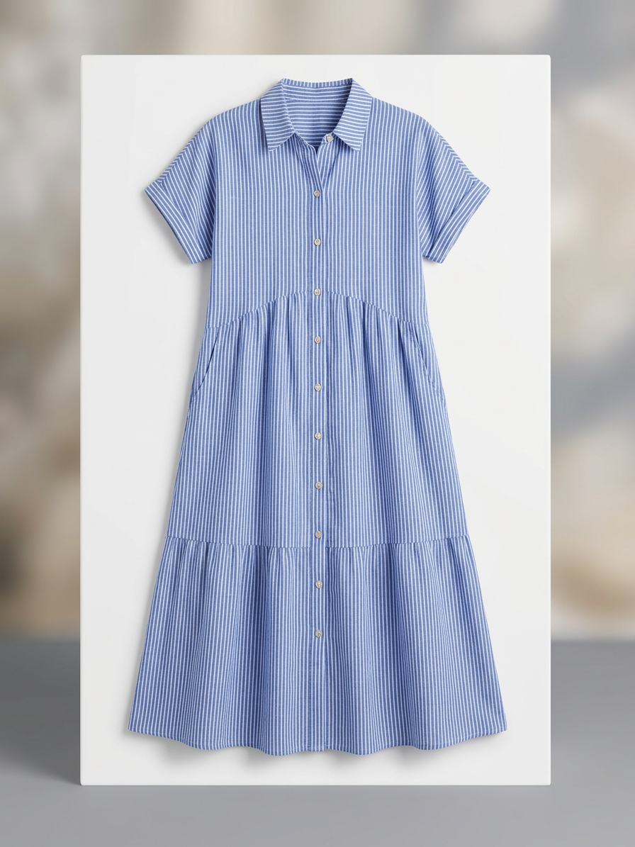 Margherita Negri™ Striped Lapel Shirt Dress